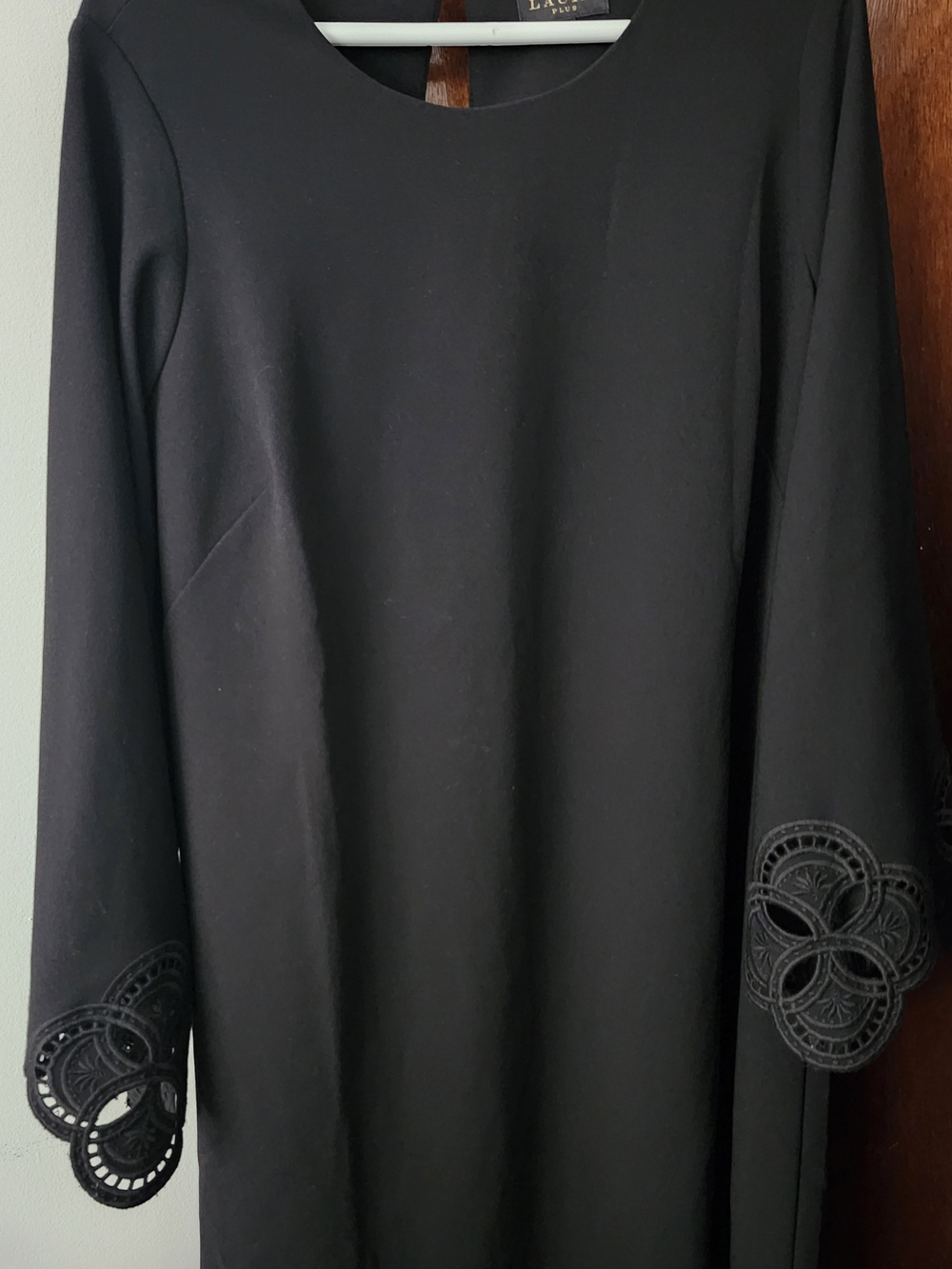 LAura Black Long Sleeve Dress with Lace Cutout Cuffs 1X